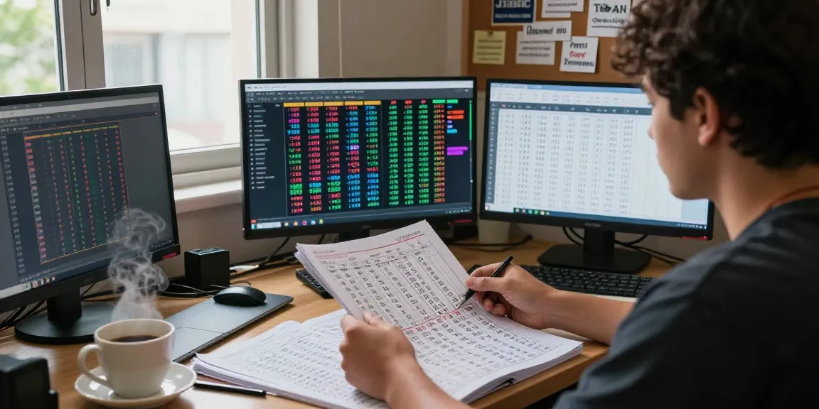 Analisis nomor rejeki oleh penggemar Togel di meja kerja dengan data statistik.