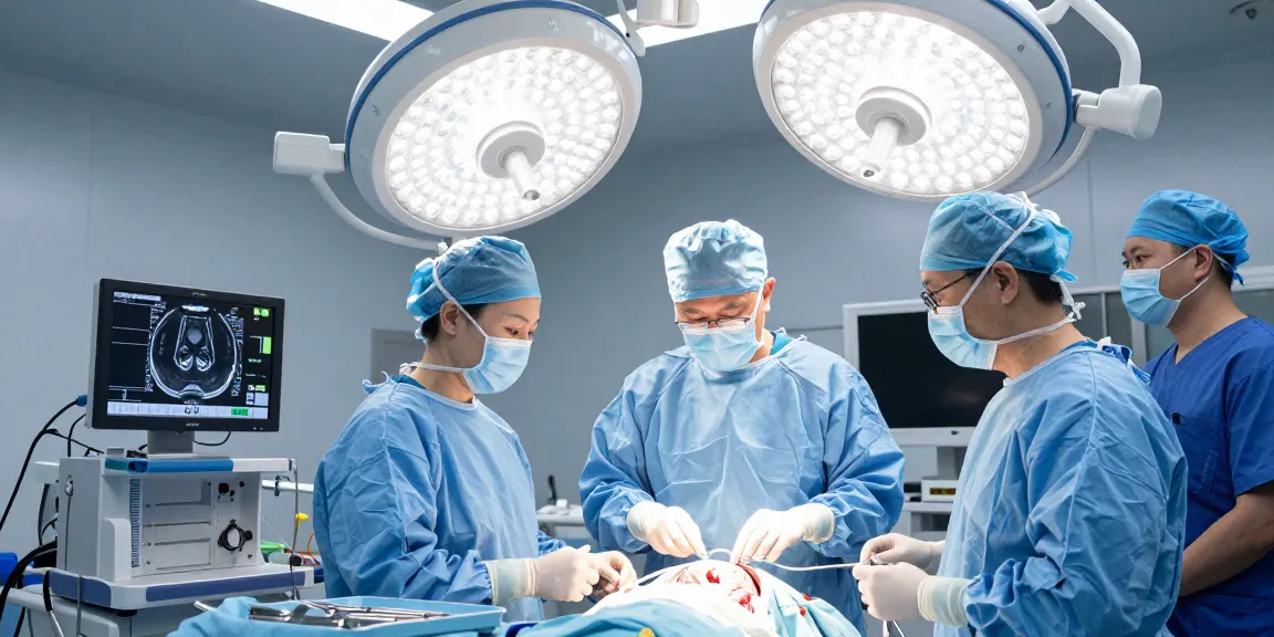 Surgeons performing beyin ameliyatı in a high-tech operating room, showcasing teamwork and precision in neurosurgery.
