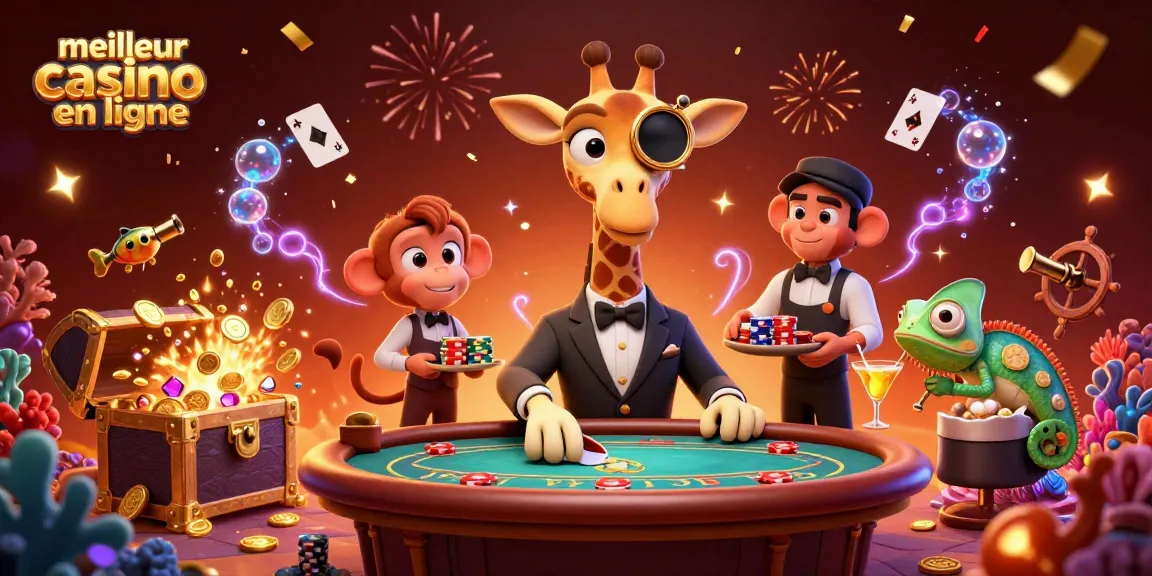Dévoilez l'univers du meilleur casino en ligne avec ce visuel dynamique de jeux et de personnages captivants.