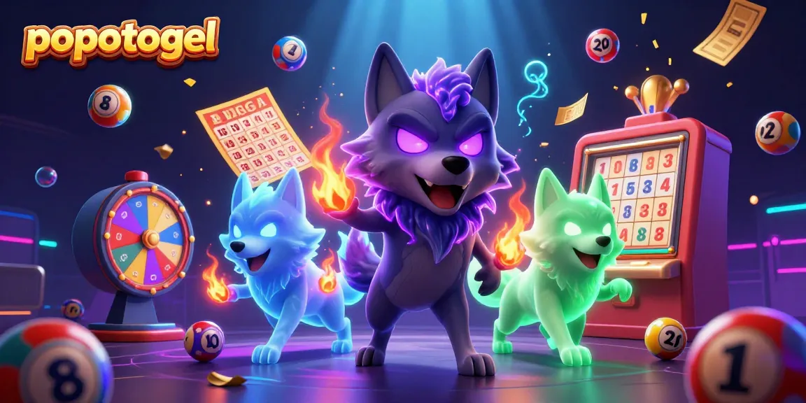 Engage with popotogel as dynamic lottery balls bounce in a vivid 3D illustration with spectral wolves.