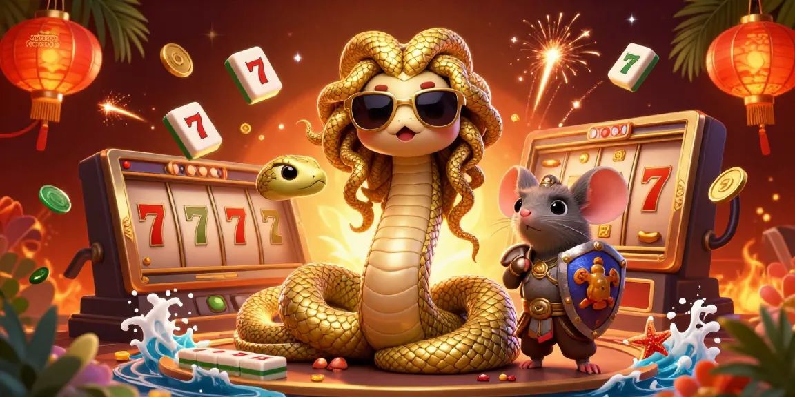 Experience exciting spins at premium303 with a lively casino scene featuring Medusa and a warrior mouse.