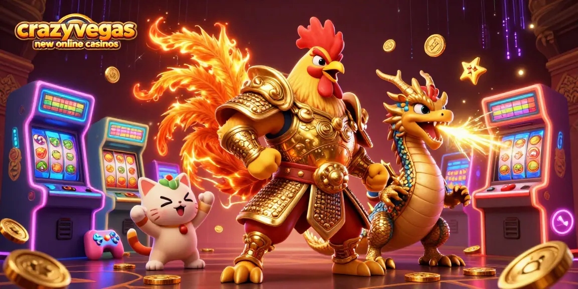 Engage with crazyvegas new online casinos as a 3D rooster warrior and dragon unveil slot excitement.