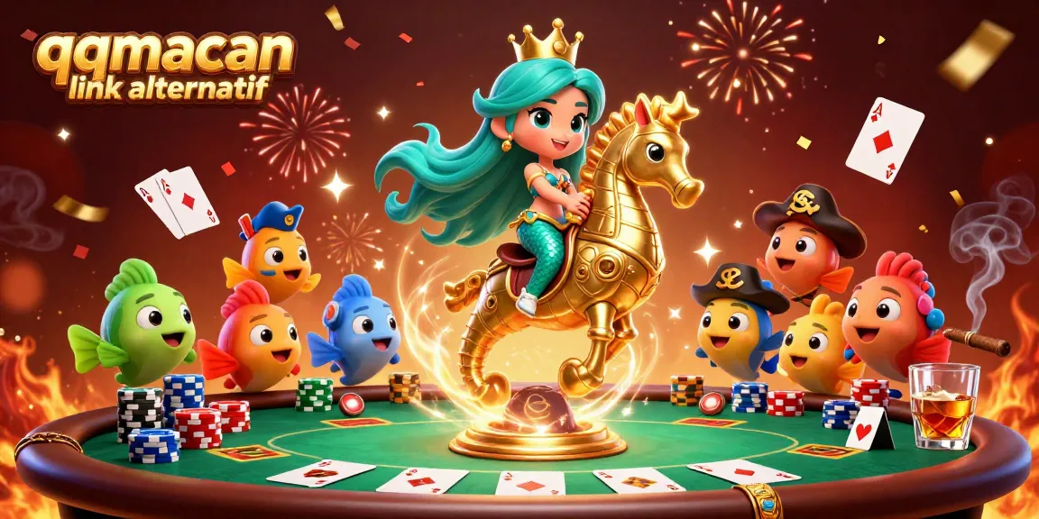 Win with qqmacan link alternatif featuring a colorful 3D mermaid scene at an exciting poker table.