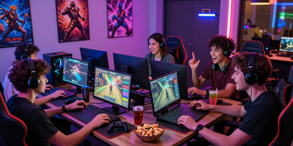 Exciting gaming atmosphere featuring friends engaged in kecak4d gameplay with dynamic LED lights and cheerful interaction.