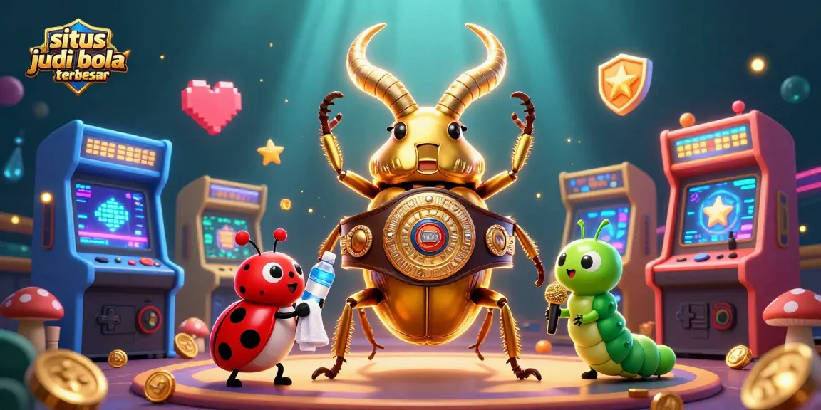 Sporting excitement at situs judi bola terbesar with a boxing beetle and vibrant arcade elements.