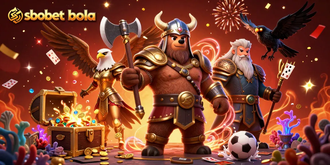 Join the sbobet bola excitement with a Viking bear and Valkyrie in this dynamic casino scene.