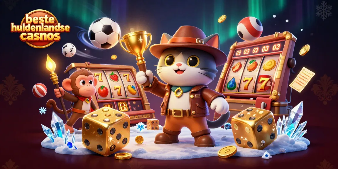 Explore beste buitenlandse casinos with a lively 3D illustration of a cat archaeologist uncovering treasures.
