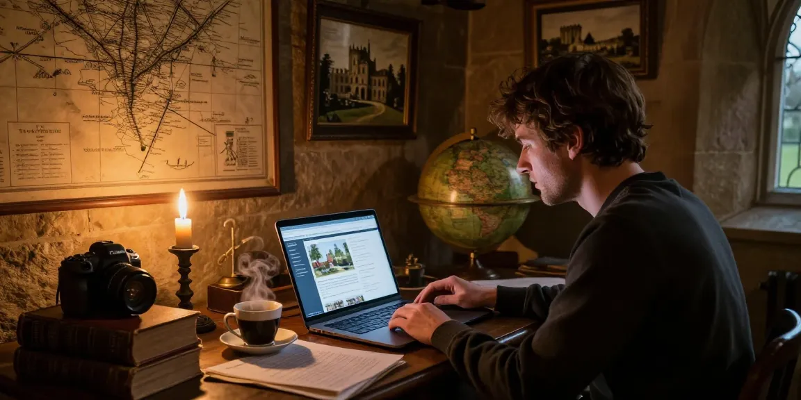 Explore rich history at https://tyntescastle.com with an engaging writer surrounded by artifacts.