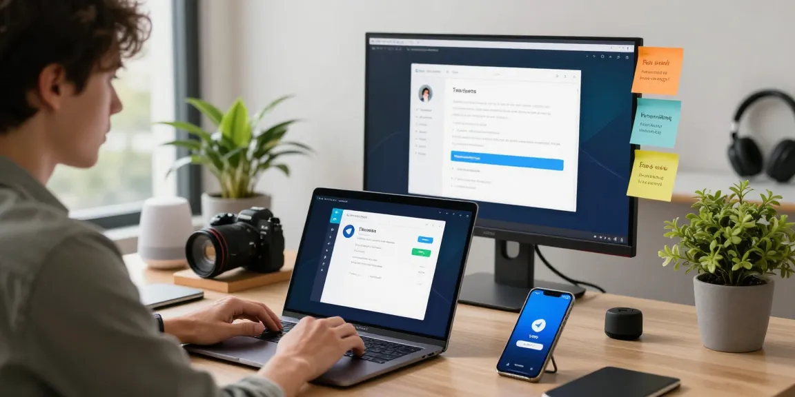 Step-by-step telegram china setup tutorial with user configuring app settings in a modern tech workspace