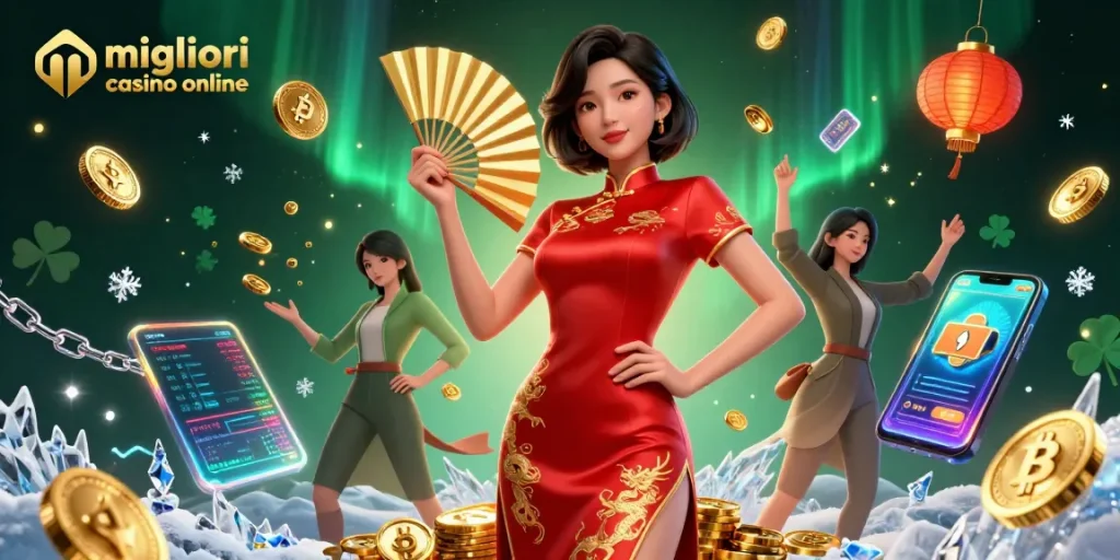 Interagisci con il vivace mondo dei migliori casino online con elementi asiatici e temi di valuta digitale.