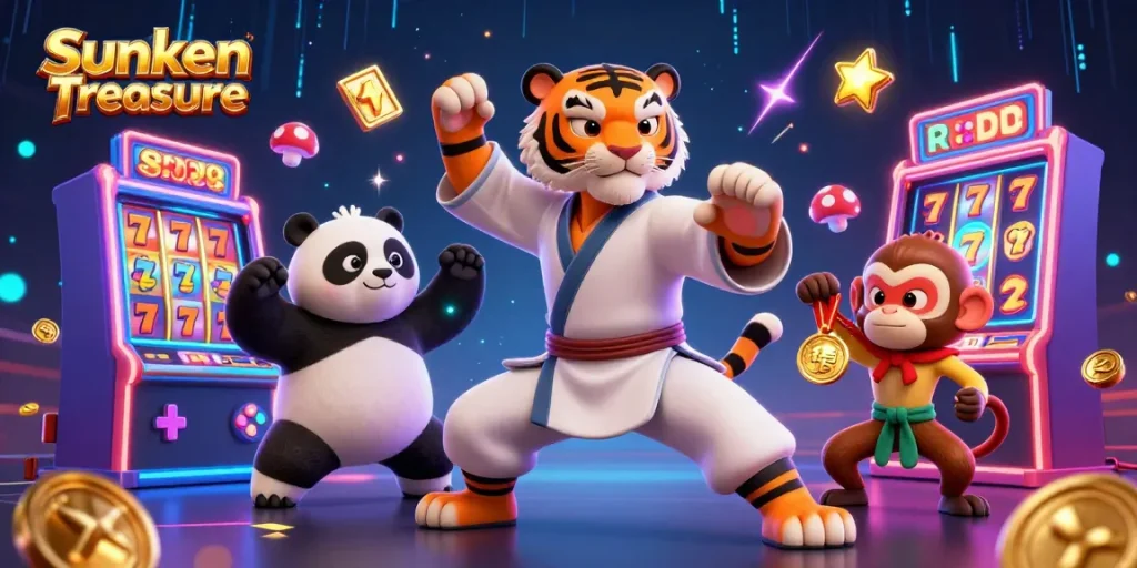 Bet on Sunken Treasure with immersive 3D characters in an exciting casino scene.
