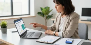 Small business owner analyzing financial data for a merchant cash advance UK.