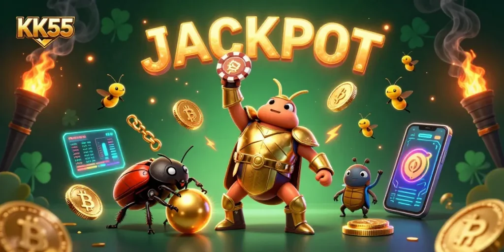 Experience KK55 excitement with a vibrant 3D illustration of a winning beetle champion.