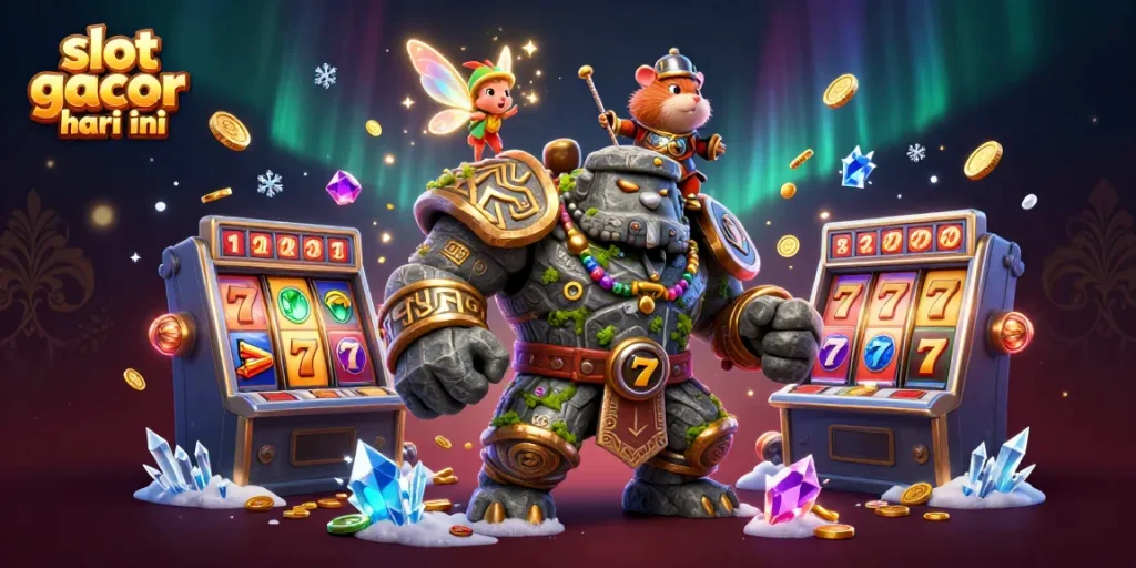 Experience slot gacor hari ini with vibrant casino elements and enchanting characters in this dynamic illustration.